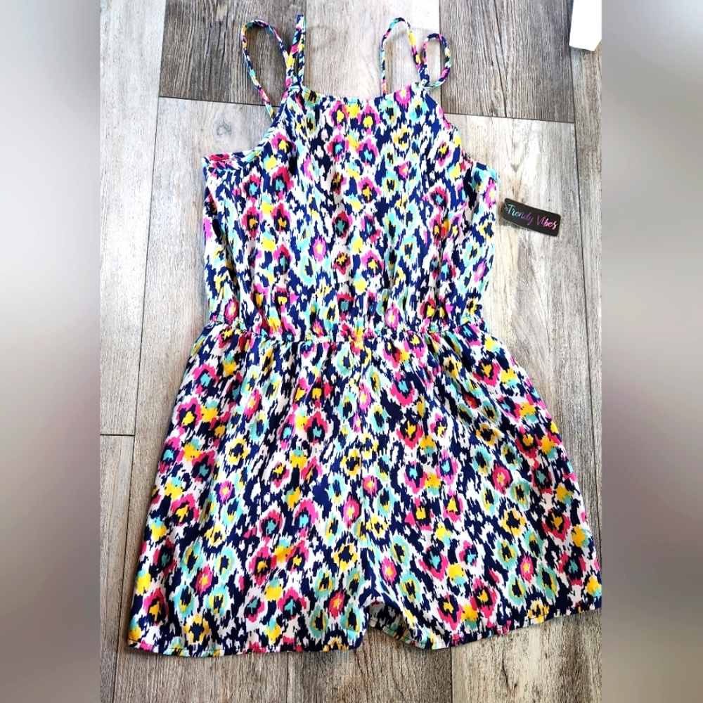 Trendy Vibes Double Spaghetti Strap Multicolor Romper.